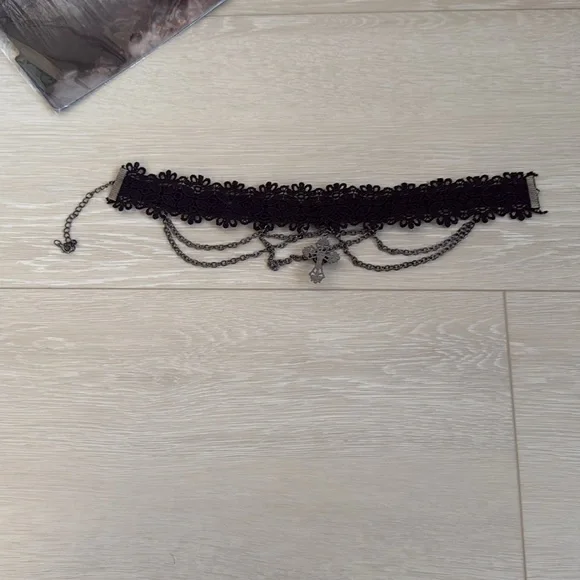 3/$10 Spirit Lace Choker Black with Cross - Picture 6 of 8
